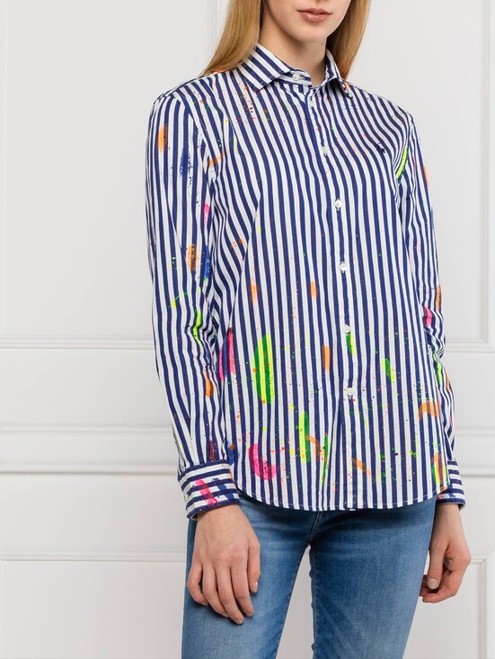Ralph Lauren Dresses & Skirts - Ralph Lauren Blue and White Striped Long-Sleeve Shirt with Neon Accents